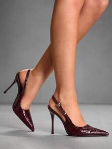 CUCCOO SZL Mules de tacón alto de moda con diseño de hebilla y punta afilada para mujer - Burdeos - Ver 8