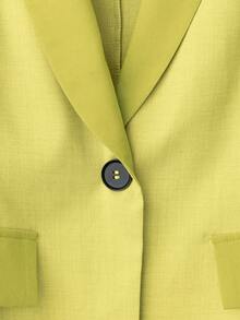 DreamSkyne Plus Size Women Solid Color Long Sleeve Blazer & Pleated Midi Skirt Set - Mustard Yellow - View 6