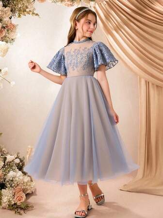 女童优雅短袖连衣裙