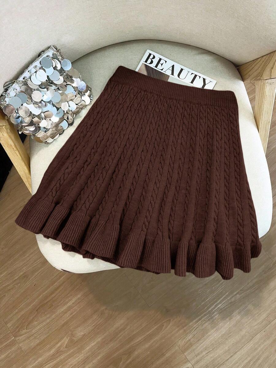 GlowEve Saia suéter feminina de outono, nova cor sólida, corda, estampa floral, design clássico, casual, feminina, versátil, bainha solta, malha