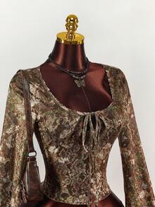 Amplova 巴洛克风格多色蕾丝性感透明女式衬衫 - 彩色 - 查看 5