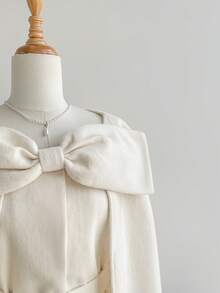 Comfortcana Women's Solid Color Minimalist Everyday Bow Decor Long Sleeve Regular Jacket - Beige - View 6