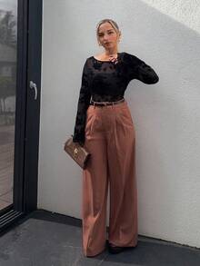 Jeta Ari Marland Straight-Leg Elegant Modern High-Waist Suit Pants, Vacation/New Year - Coral Pink - View 6