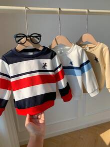 SHEIN 3pcs/Set Baju Sweatshirt Lengan Panjang Kasual Bergaris Serbaguna untuk Bayi Laki-laki, Cocok untuk Semua Ukuran, Paket Multi - MultiWarna - View 7