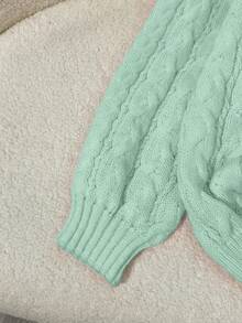 SHEIN LUNE New Loose Soft Sweet Pink Slouchy Design V-Neck Thick Cable Knit Pullover Sweater For Women, Versatile - Mint Green - View 7