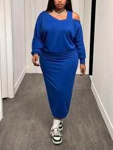 Slaydiva Ținută de damă mărime mare 2025 toamnă/iarnă nouă, potrivită pentru festivaluri de muzică primăvară/vară, Paște, petrecere de ziua de naștere, absolvire, stil universitar, student, ținute zilnice, asortate la toate, casual, vacanță, călătorii în croazieră, plajă, bronzare, virală, ținute streetwear, invitați la nuntă, ținute de aeroport - Albastru - A