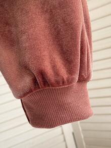 SHEIN Playful Pals 2pcs Baby Girl Fashionable Casual Cute Pink Velvet Long Sleeve Hooded Jacket With Pockets & Ruffle Trim, Paired With Pants Set, Suitable For Spring & Autumn School/Daily Wear,Christmas Pajamas - Pink - View 9