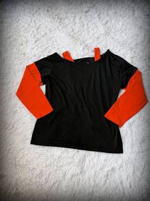 Sunspun Áo thun tay dài in hình đầu lâu 2 trong 1 vai chéo cỡ lớn màu tương phản - Nhiều màu - Xem 2