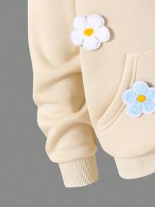 2pcs Girls Colorful Floral Print Hoodie Sweatshirt And Pants Casual Outfit - Apricot - View 5