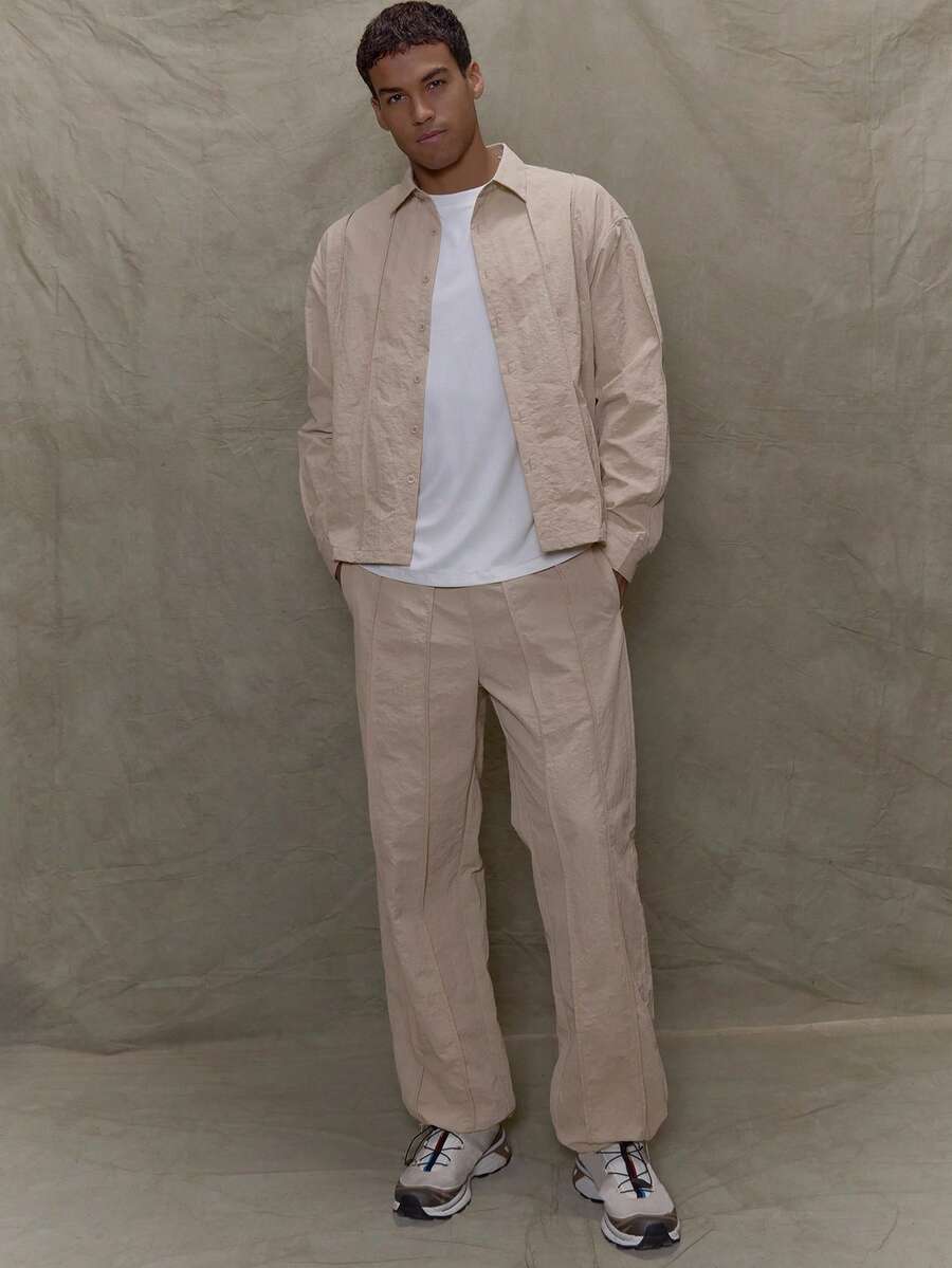 Musero Men Straight Leg Double Pinch Stitch Detailing Bottom Only Fall/SPRING SUMMER - Khaki - View 1