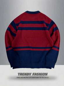 Manfinity EZcore pull décontracté à col rond, manches longues, avec imprimé rayures et blocs de couleurs, pour l'automne/l'hiver pour hommes