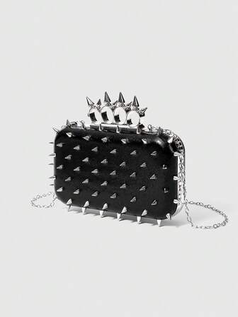Grunge Punk Punk Nieten-Abendtasche, Y2K Gothic Knöchel-Umhängetasche, schwarze Mini-Geldbörse für Party & Streetwear