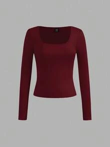 SHEIN EZwear 4件/套 女士休闲圆领T恤，纯色，适合秋冬季节，可叠穿、户外穿着、打底衫 - 彩色 - 查看 9