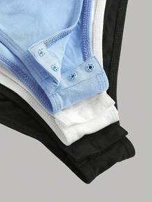 SHEIN Girlism 3件套少女高领罗纹针织长袖修身连衣裙，黑/白/蓝三色可选，保暖内衬，休闲简约，适合秋冬季穿着 - 藍色 - 查看 4