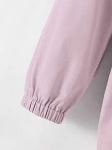 SHEIN Elladie kids 1 件年轻女孩纯色休闲连帽夹克，腰部设计，适合秋冬季穿着，适用于学校、户外活动、家庭聚会，提供温暖和舒适。 - 淡紫色 - 查看 4