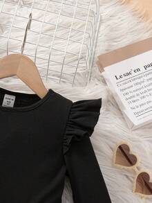 年轻女孩优雅可爱的黑色拼布串珠长袖连衣裙 - 黑色 - 查看 7