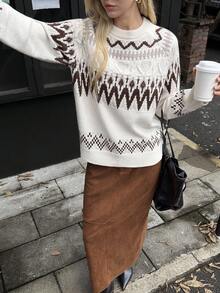 Elyressa 女士仿皮与天鹅绒拼接修身连体半身裙，法式优雅风格 - 棕色 - 查看 4