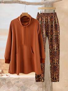 EMERY ROSE 秋季大码休闲上衣和紧身裤两件套 - 彩色 - 查看 9