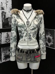 EgrlEra 女士迷彩印花短款修身运动衫 - 彩色 - 查看 3