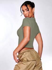 Silquee Solid Fitted Tee - Army Green - View 2