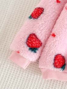 2pcs/Set Young Girl Fruit Pattern Fleece Crew Neck Long Sleeve Sweatshirt And Elastic Waist Flared Pants Set - Baby Pink - View 5
