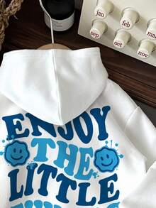 SHEIN ModeFlare Wear Baby Boy Casual Minimalist Smile Pattern Knit Soft Hooded Pullover Sweatshirt, Thick Design Suitable For Autumn
