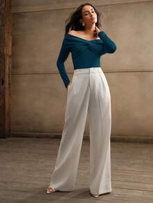 Anewsta Áo liền thân nữ thời trang trễ vai thiết kế xoắn, mùa xuân/hè - Màu xanh ngọc - Xem 7