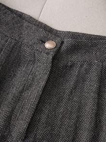 SHEIN Franclia Bộ vest vest nữ có ve áo cài nút kim loại và quần ống loe - Xám - Xem 4
