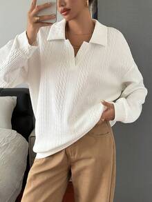 DAZY 女士纹理面料宽松套头休闲卫衣 - 白色 - 查看 5