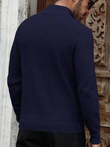 Manfinity Bizformal Men's Solid Color Half-Zip Long Sleeve Casual Knit Pullover Sweater - Navy Blue - View 2