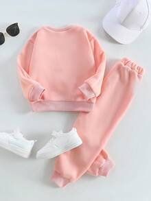 少女杏色休闲运动两件套运动服套装，春秋季