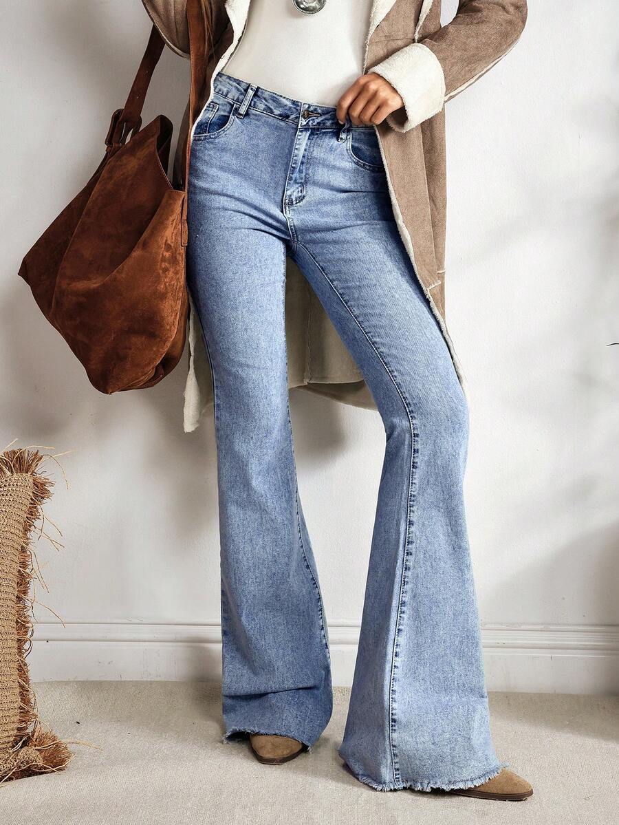 EMERY ROSE Women's Front Button Pocket Casual Denim Pants, Everyday Wear - Blue - View 1