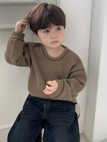 DAZY 男婴休闲百搭撞色缝线卫衣，秋冬 - 咖啡棕 - 查看 5