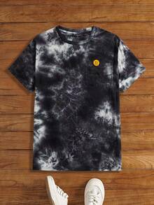 Manfinity BRENVOR Camiseta de manga corta con estampado de cara de dibujo animado en tie dye para hombre, para salir, para amigos