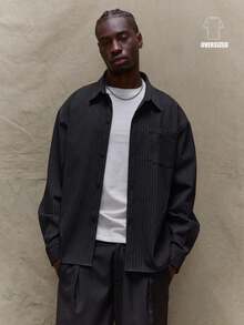 Musero Long Sleeve Oversized Button Through Collared Pin Stripe Shirt Fall Autumn Winter