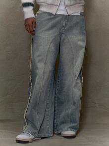 Musero Men Washed Baggy Wide Leg Distressed Style Denim Jeans Trouser SPRING SUMMER - Light Wash - View 2