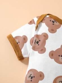 SHEIN Playful Pals Bộ 2 món cho bé sơ sinh trai/gái, kiểu dáng thường ngày, in hình gấu dễ thương, áo liền quần tay ngắn và quần short, thích hợp cho các hoạt động ngoài trời, mùa xuân/hè. - Nhiều màu - Xem 6