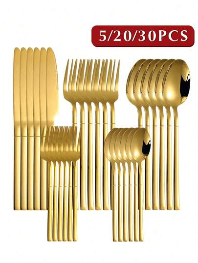 5/20/30件套便携式不锈钢餐具套装，带收纳盒，筷子、叉子、勺子、刀子，旅行餐具套装，露营餐具。学习用品，返校季。