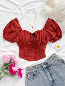 Soleia New Arrival Burgundy Textured Knit Ruched Bust Split Design Women Top,Red Tops For Women - Burgundy - View 5