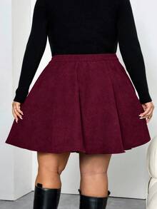 SHEIN CURVE+ Chân váy chữ A tối giản màu trơn cỡ lớn cài nút phía trước, mặc thường ngày - Màu Đỏ Sâu - Xem 2