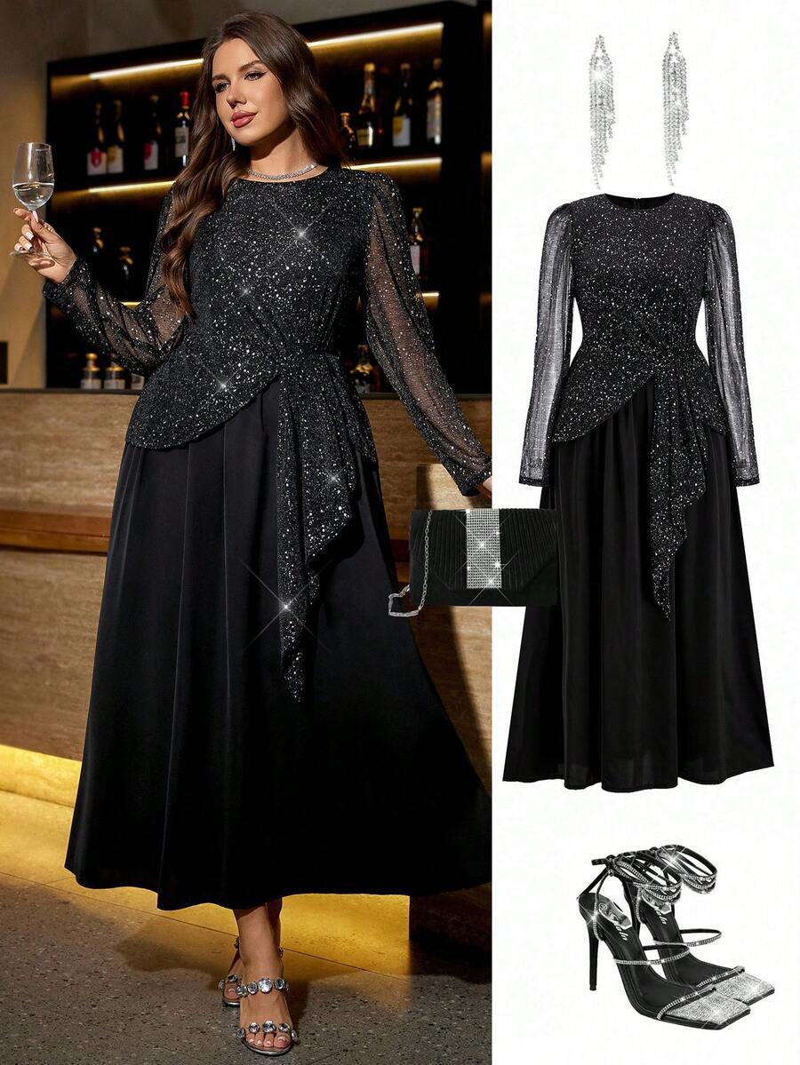 Ellevyn Váy thời trang thanh lịch viền đen cỡ lớn