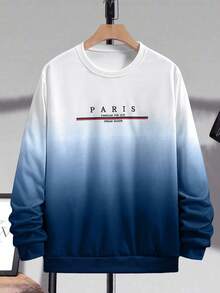 Manfinity Homme 男士渐变字母印花圆领长袖休闲套头卫衣，秋冬男士套头衫，男士蓝色卫衣 - 霧霾藍 - 查看 6