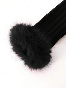 Tween Girls' Solid Color Dress, Autumn/Winter, Fashion Design With Faux Fur Cuffs, Long Sleeve Ribbed Knit Dress, Suitable For Girls, Elegant & Gentle, Suitable For Daily Wear, Events, Vacation, Photography, Holidays, Christmas, Parties - Black - View 5