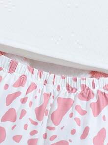 SHEIN Kleine Mädchen Lässig einfarbiges Trägerhemd, allover bedruckte Schlaghose und flauschige Jacke, Herbst