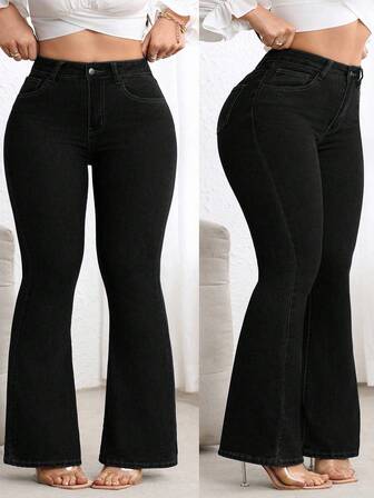 SHEIN CURVE+ Plusstorlekar damer med vintage-utsvängda stretchjeans