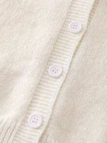 SHEIN Genkimix Kids Áo len cardigan dệt kim ngắn màu trơn tươi mát, giản dị thời trang cho bé gái, mùa thu/đông - trắng - Xem 4