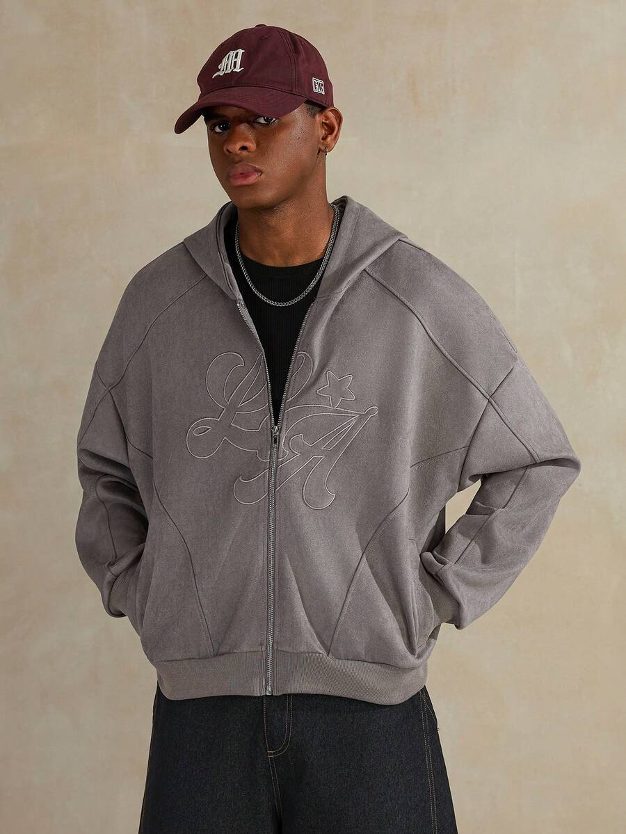 STYNVO 男士拼接字母刺绣连帽卫衣，宽松版型，美式街头风，长袖上衣