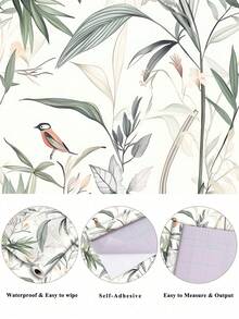 1 Roll/45CM * 100CM Birds And Leaves On Tree Branches, Retro Illustration Style Suitable For Home Decoration, Kitchen Cabinets, Tables And Chairs, Room Backgrounds, Home Renovation, DIY, Waterproof, Stain Resistant, Easy To Clean, Self-Adhesive, Peel And Paste Wallpaper, Wall Stickers, Wallpaper Wall Stickers Room Decor Wall Decor Bathroom Decor Wall Art Home Decor Living Room Wall Paper House Decor Bedroom Decor Room Decoration Stuff Living Room Decor Wallpapers - 彩色 - 查看 5