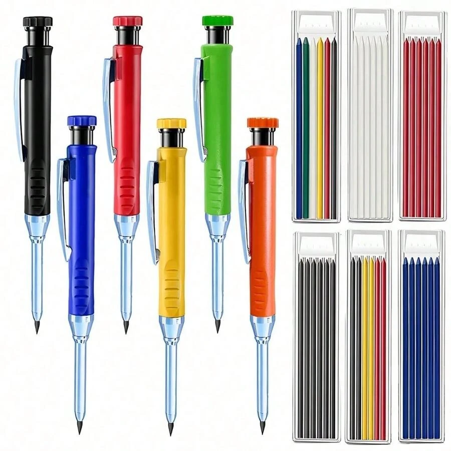 Metal Long Head Deep Hole Carpenter Pencil. Professional Engineering Carpenter Pen. Quick Drying Pencil. 2.8MM Refill. Suitable For Carpentry Decoration Design. This Is The Best Gift For Carpentry Decoration Designers! Student Stationery. - Multicolor - View 1