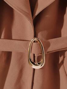 GlowEve Women's Elegant Brown Poncho-Style Coat With Large Lapel, Double Pockets, Metal Buckle Belt, Long Sleeve, Flared Hem, Fitted Design, Autumn/Winter - Brown - View 7